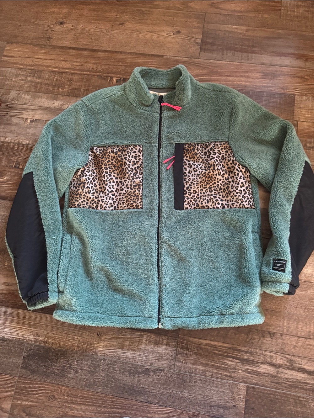 Pacsun Green Sherpa Jacket with Leopard Pockets